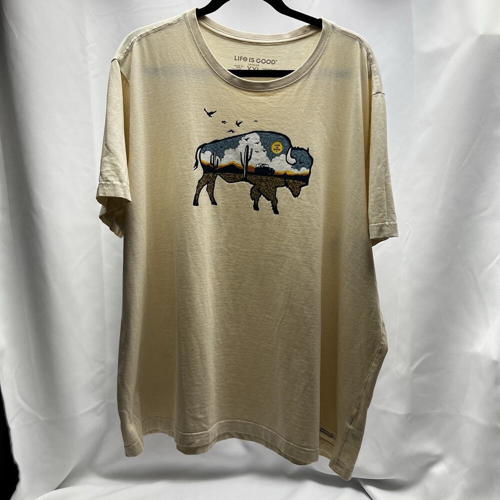 Life Is Good Men’s XXL Graphic T-Shirt Bison Buffalo Short Sleeve Tee Tan - Picture 2 of 8